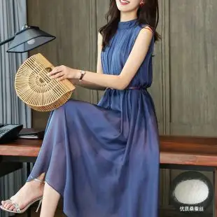 半高领气质无袖长款双绉桑蚕丝裙子,可在折上折领取天猫优惠券40元