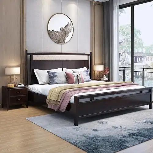 新中式双人床软包储物家具主卧现代简约18米木床实木实木床